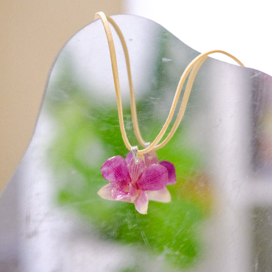 striped purple orchid preserved necklace