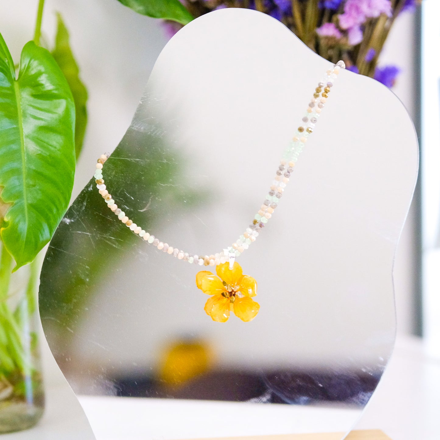 yellow orchid vine preserved necklace
