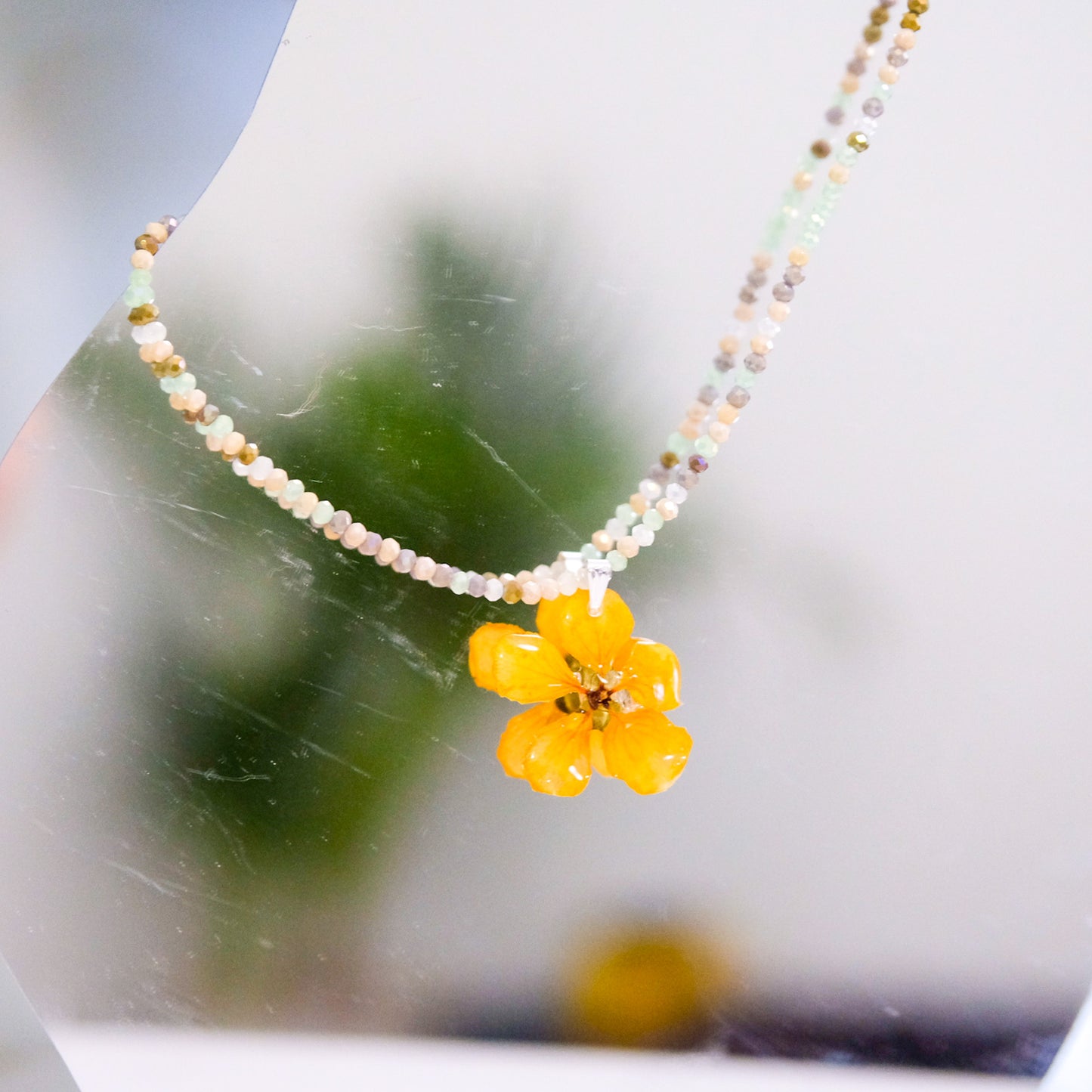 yellow orchid vine preserved necklace