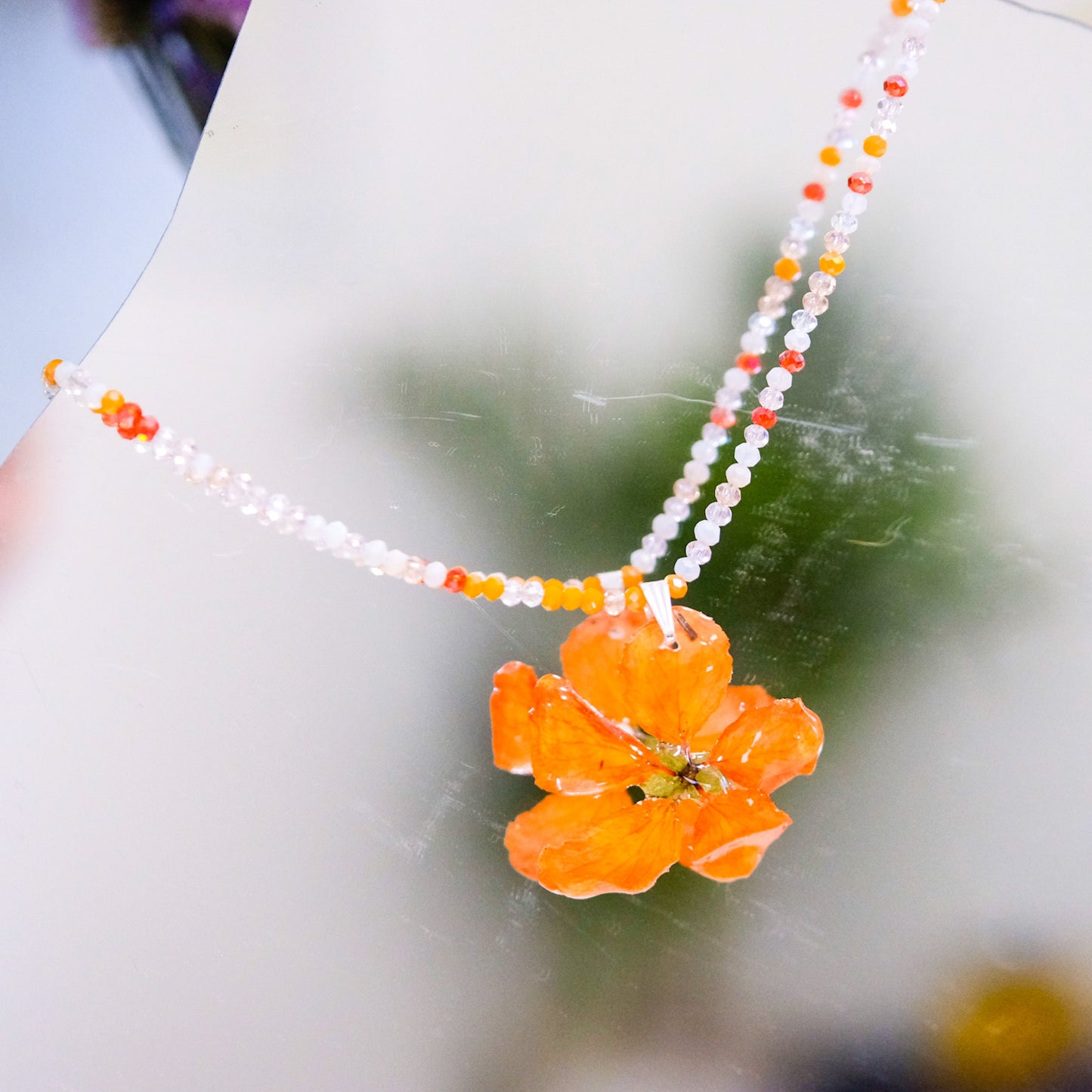 orange orchid vine preserved necklace