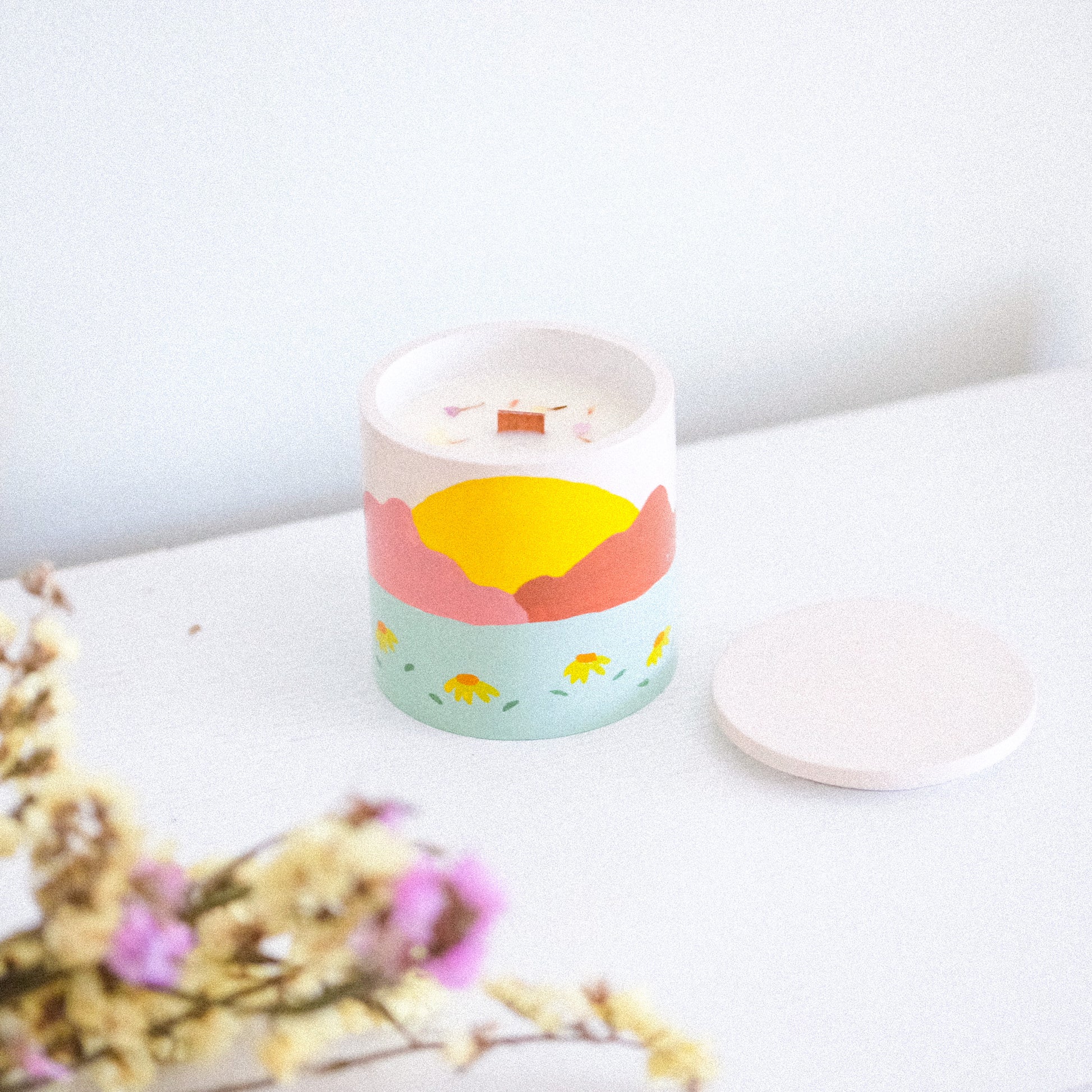 sunrise scented soy candle infused with english pear & freesia natural oils